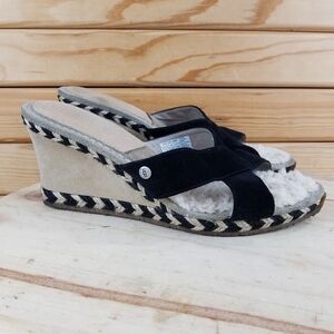 UGG Australia Sandals Women's 11 Margot Wedge Slide 1689 Leather Slip On Black